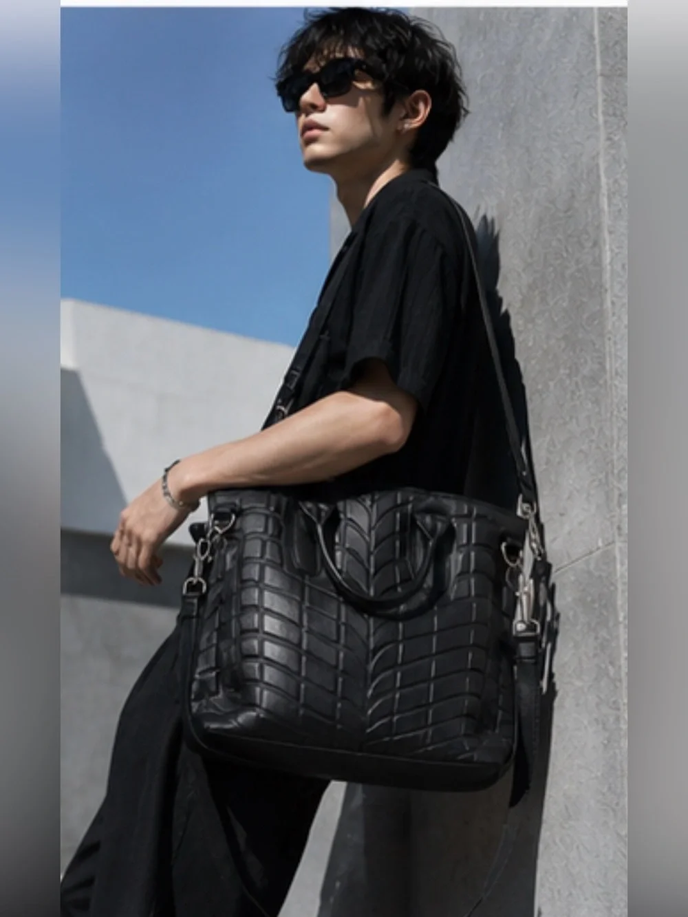 Alexander Wang Laptop Tech Oversized Embossed Leather Architectural Shoulder Bag